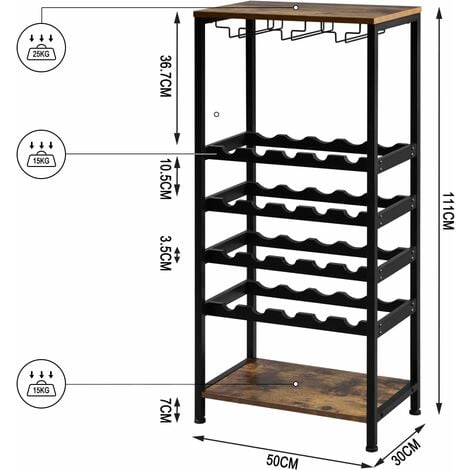 Scaffale per 20 bottiglie di vino, portabottiglie con 3 supporti, con  ripiano da tavolo, marrone rustico + nero