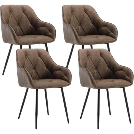 WOLTU Set 4 Sedie Imbottite Moderne da Cucina o Soggiorno Gambe in Metallo. in PU Vintage Marrone Scuro
