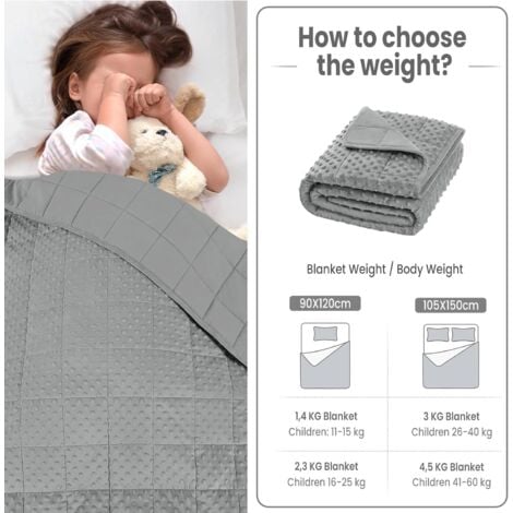 WOLTU Coperta Ponderata per Bambini Tessuto 1.4kg Grigio 90x120 cm