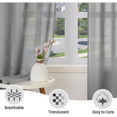 WOLTU Tende Trasparenti Tenda Finestra Camera da Letto Decorazione per Casa Lino Voile 2 Pannelli Crema 140x225 cm