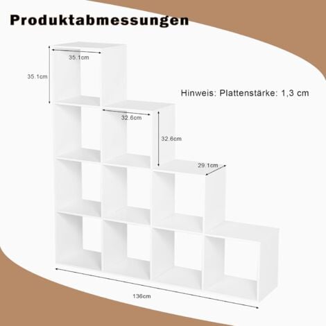 Mensola da Parete con 4 Scomparti a Cubo/Rettangolo Libreria - Bianco –  Vicco