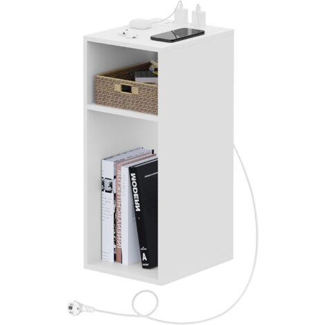 WOLTU 1x comodino con prese di ricarica, 2 porte USB, 2 prese, 2 scomparti aperti, tavolino portaoggetti, Bianco