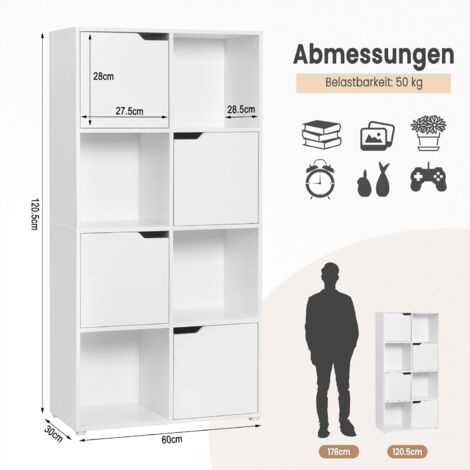 WOLTU Libreria in Legno Scaffale per Casa e Ufficio Autoportante Portaoggetti con 8 Cubi Portaoggetti，Bianco