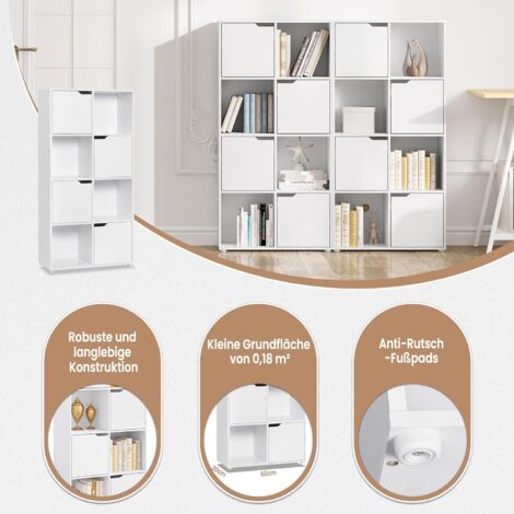 WOLTU Libreria in Legno Scaffale per Casa e Ufficio Autoportante Portaoggetti con 8 Cubi Portaoggetti，Bianco