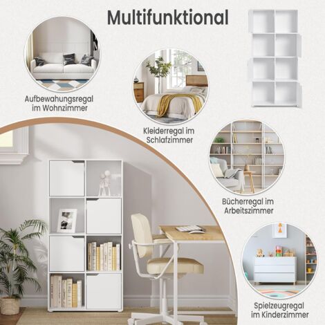 WOLTU Libreria in Legno Scaffale per Casa e Ufficio Autoportante Portaoggetti con 8 Cubi Portaoggetti，Bianco