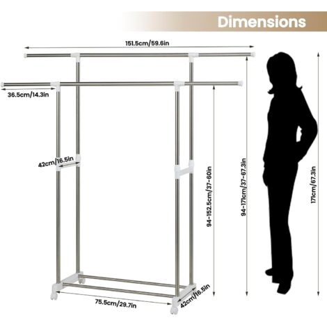 Yaheetech - Stand Appendiabiti Con Ruote Da Terra Portabiti In Metallo Cromato Con Aste Allungabili 108 168 X 45 2 X 163 5 Cm 4059852745542 Yaheetech - Stand Appendiabiti Con Ruote Da Terra Portabiti In Metallo Cromato Con Aste Allungabili 108 168 X 45 2 X 163 5 Cm 4059852745542