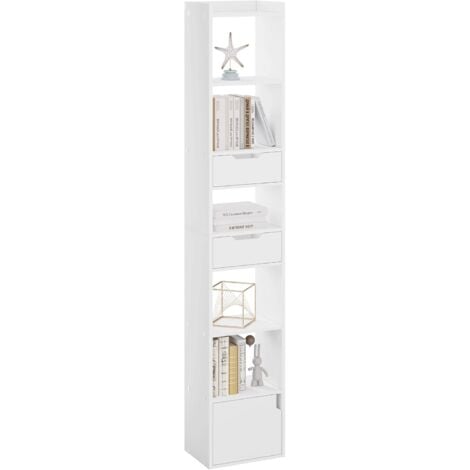 WOLTU Libreria, Mobile portalibri alta a 6 Ripiani Aperti e 1 Scomparto con Anta,, Scaffale da ufficio o cameretta, Bianco