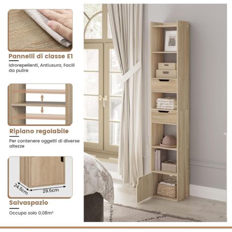Libreria A Colonna Con Ante E Scomparti, Scaffale Salvaspazio In Legno Multistrato, Rovere Sonoma, 82,5x30,5x150 Cm - 3