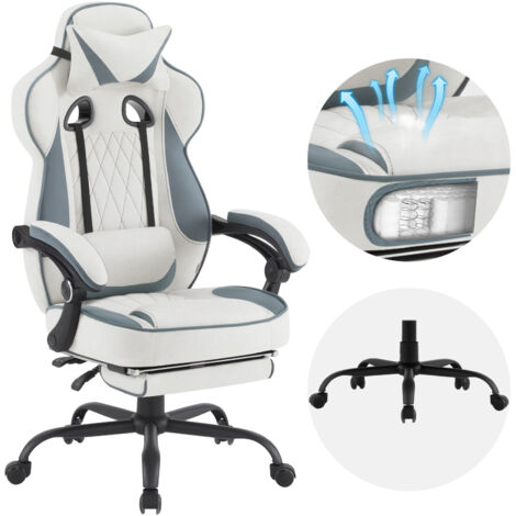 WOLTU Sedia Gaming, Sedia Girevole ergonomica, Tessuto Leathaire, Blu+Bianco