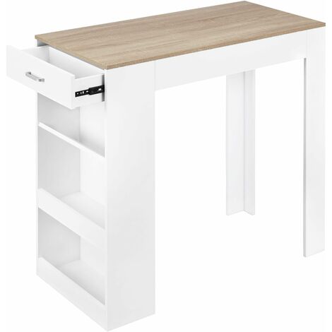 WOLTU Tavolo da bar con 1 Cassetto e 3 Ripiani,Bancone stile bar,Tavolo cucina, Bianco+Rovere Chiaro