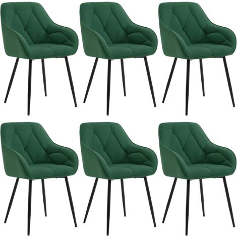 WOLTU Set 6x Sedie Moderne da Cucina o Soggiorno in Velluto con Gambe in Metallo, Verde Scuro