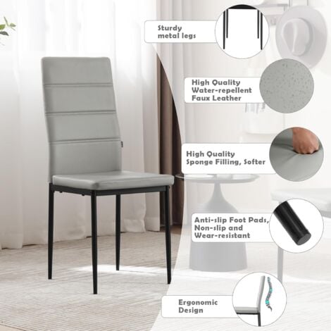 WOLTU Set 4 Sedie Moderne sala Pranzo Salotto Cucina Seduta in Similpelle e Metallo, Grigio
