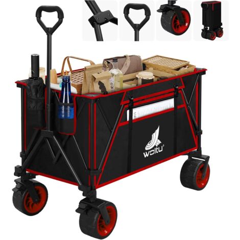 WOLTU 240L Carrello da spiaggia manuale pieghevole con ruote, Borsa di Trasporto, Nero+Rosso
