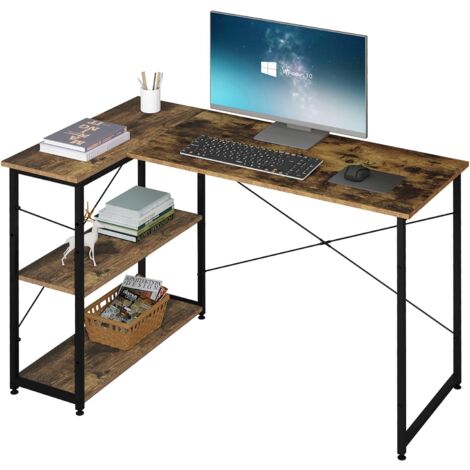 Klihome Scrivania Moderna e Angolare per PC, Tavolo da Pranzo Marrone Vintage+Nero per Ufficio
