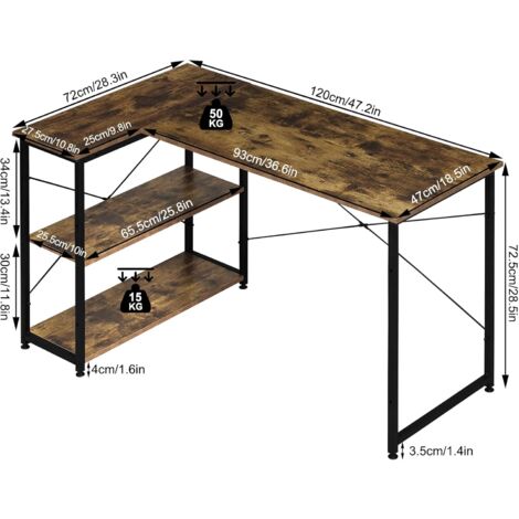 Klihome Scrivania Moderna e Angolare per PC, Tavolo da Pranzo Marrone Vintage+Nero per Ufficio