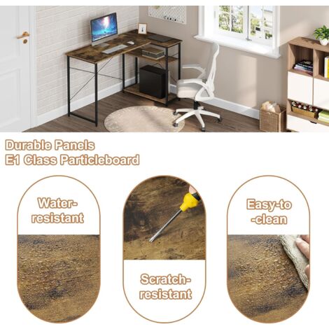 Klihome Scrivania Moderna e Angolare per PC, Tavolo da Pranzo Marrone Vintage+Nero per Ufficio