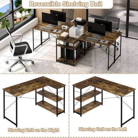 Klihome Scrivania Moderna e Angolare per PC, Tavolo da Pranzo Marrone Vintage+Nero per Ufficio