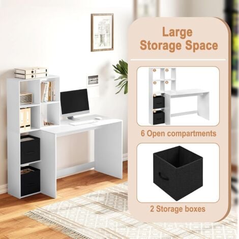 WOLTU Libreria scrivaniacon, Libreria a 6 Scomparti Aperti e 2 Scatole in TNT, Bianco