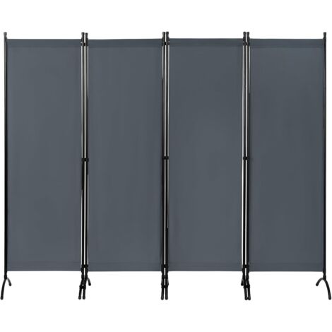 WOLTU Paravento da Interno, a 4 Pannelli con Telaio in Metallo e Supporto, Pannelli Divisori per Interni per Casa e Ufficio, 224x182cm, grigio scuro