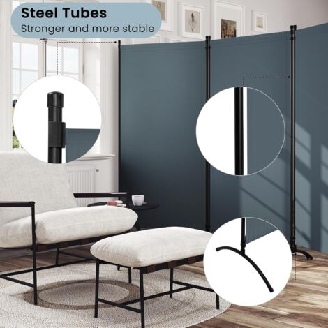 Paravento WOLTU 3 Pannelli Pieghevole 167x177 Cm – Divisorio Da Interno/esterno In Poliestere Grigio Scuro, Con Picchetti E Staffe