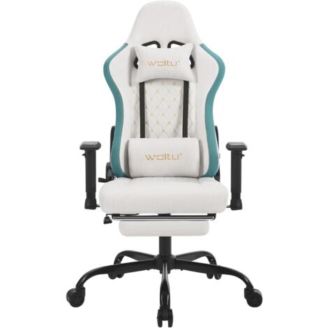 WOLTU Sedia da gaming, Sedia da ufficio con Massaggiatore, Poggiapiedi, Poggiatesta, Ergonomica, Sedia da gaming con massaggio, Blu+bianco (1/5)