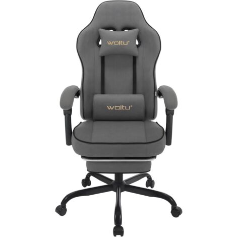 WOLTU Sedia Gaming con MassaggioSedia da Gaming con Poggiapiedi TelescopicoPoggiatesta e Supporto Lombare Tessuto Tecnologico, Grigio