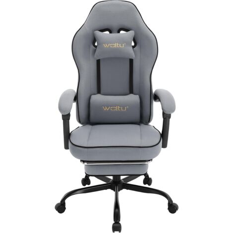 WOLTU Sedia Gaming con MassaggioSedia da Gaming con Poggiapiedi TelescopicoPoggiatesta e Supporto Lombare Tessuto a rete, Grigio