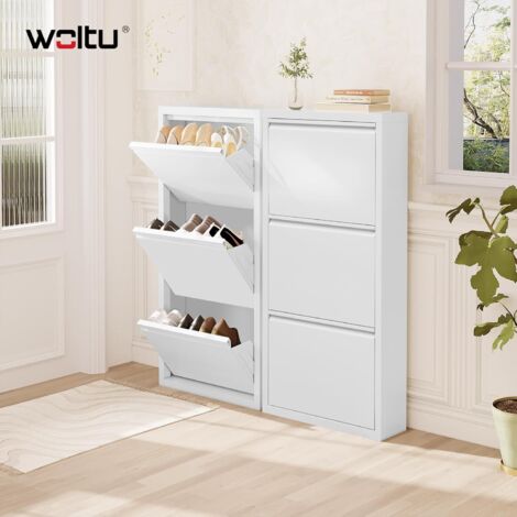 WOLTU 2x Scarpiera 3 Ante Ripiani in Metallo 50x15x106cm Bianco