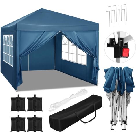 WOLTU Gazebo Pieghevole Giardino 3x3m Telo idrorepellente Padiglione,Set di 4 Sacchi di Sabbia,Blu