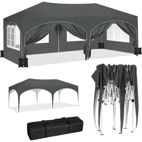 WOLTU Gazebo da Giardino 3 x 6 m, Impermeabile Protezione UV, per Matrimonio Eventi e Barbecue, Grigio +Set di 4 Sacchi di Sabbia