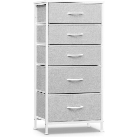WOLTU Cassettiera 8 Cassetti a 4 Livelli, in Tessuto, Grigio Tortora + Bianco Nuvola