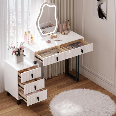 WOLTU Tavolo per Cosmetici, Vanity Toeletta con Luce per il Trucco, Moderno Mobile da Trucco - Bianco e Nero