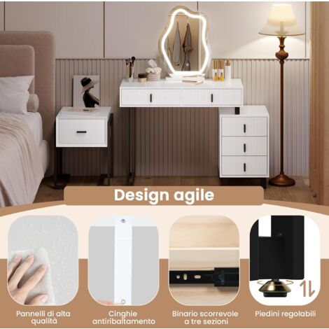 Toeletta Con Luce LED WOLTU - Specchio A Nuvola, 5 Cassetti, Bianco E Nero, Moderno