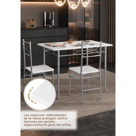 WOLTU Set da Tavolo Industriale e 4 Sedie, Bianco + Argento