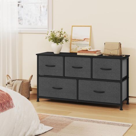 Cassettiera In Tessuto Con 9 Cassetti E Luci LED - 120x30x91 Cm, Con Prese 2AC+2USB+Type-C, Telecomando, Supporto TV Fino A 55", Per Camera Letto