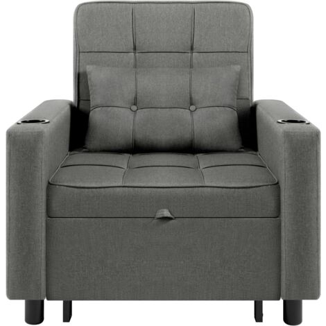 Poltrona Letto Convertibile RED DECO Antone – Grigio, Tessuto Poliestere, Struttura In Legno Di Pino, Per Ospiti E Soggiorno, 1 Posto - 2