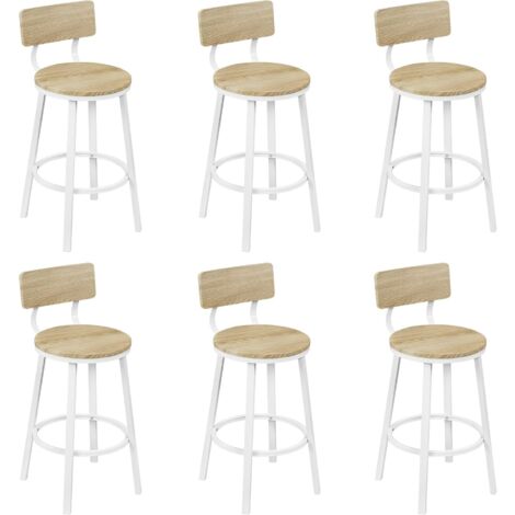 WOLTU Set di 6 Sgabelli da Bar con Schienale in Stile Industriale Vintage con Poggiapiedi Forma Rotonda, Effetto legno chiaro