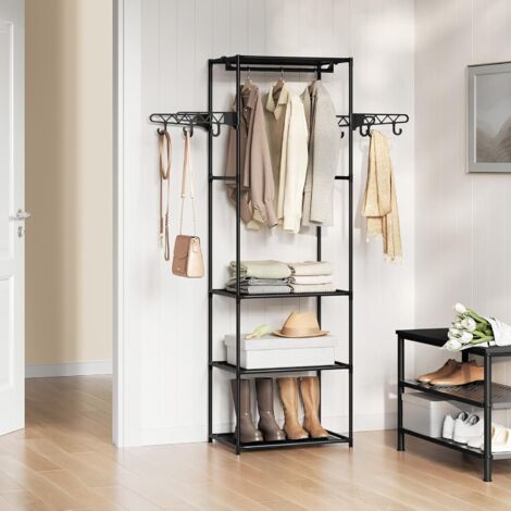 WOLTU Appendiabiti 3 in 1, Guardaroba con 3 Ripiani e 4x2 Ganci, Scarpiera, 53,5x35,5x171cm, Nero