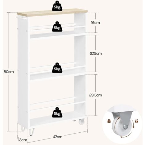 WOLTU Carrello Carrellino Slim Salvaspazio Cucina Bagno Ripostiglio a 3 Ripianie, Rovere Chiaro + Bianco