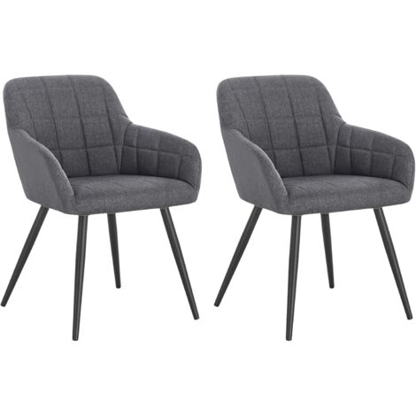 WOLTU Set di 2 sedie da pranzo, sedie da cucina, sedie da soggiorno in lino, gambe in metallo, grigio scuro