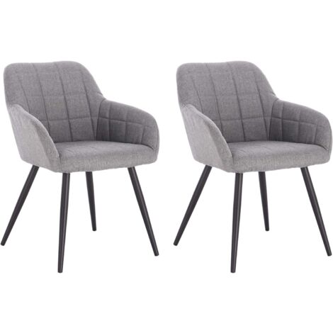 WOLTU Set di 2 sedie da pranzo, sedie da cucina, sedie da soggiorno in lino, gambe in metallo, grigio chiaro