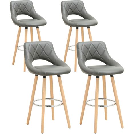 WOLTU Set di 4 sgabelli da bar, similpelle e legno massello con schienale e poggiapiedi, 43x43x91cm, grigio (1/5)