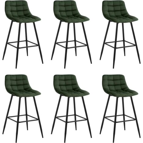 WOLTU Set di 6 sgabelli da bar con poggiapiedi, sgabello da bar/bistrot, seduta in velluto, gambe in metallo, verde scuro