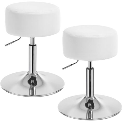 WOLTU Set di 2 sgabelli da bar senza schienale, seduta in similpelle, altezza regolabile, bianco