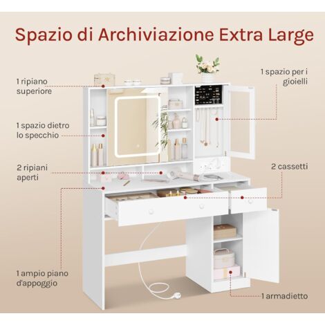 MIRROTOWEL Scrivania con specchio e luce, grande cassetto e