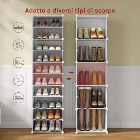 WOLTU Scarpiera da Ingresso, Porta Scarpe con 10 Scomparti, Scarpiera Modulare per 40 Paia di Scarpe, Contenitore per Scarpe con Porte, in Plastica e Metallo, Bianco, 35x35x45cm/Scomparto