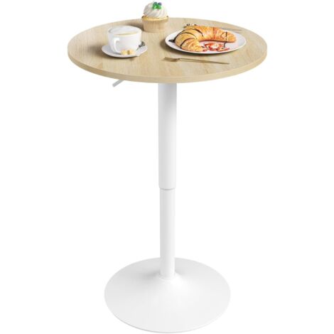 WOLTU Tavolo alto da bar rotondo altezza regolabile Girevole a 360°Ø 60 cm, Rovere Chiaro + Bianco