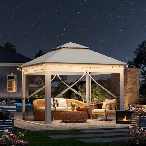 WOLTU Gazebo 3x3 Pieghevole Impermeabile con Tende Zanzariere e Borsa per Trasporto, Beige