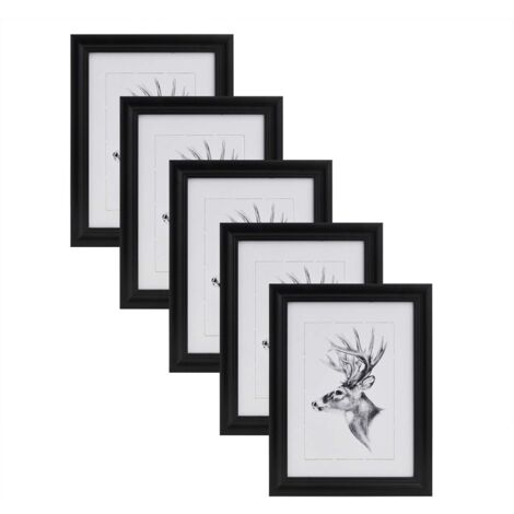 WOLTU Cornici In Legno Massello 13x18 Cm - Set Da 10 Portafoto Da Tavolo E Parete Per Collage - Colore Nero