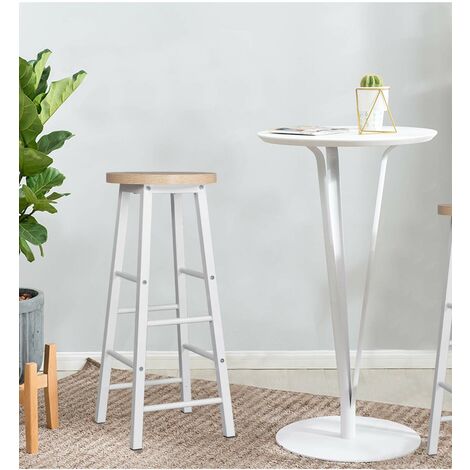 WOLTU 2 Sgabelli Legno da Bar Coppia Sedie Cucina Alta Gambe in Metallo Vintage Rovere+bianco